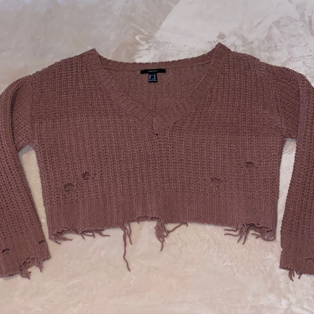 Forever 21 Cropped Distressed Knit Sweater